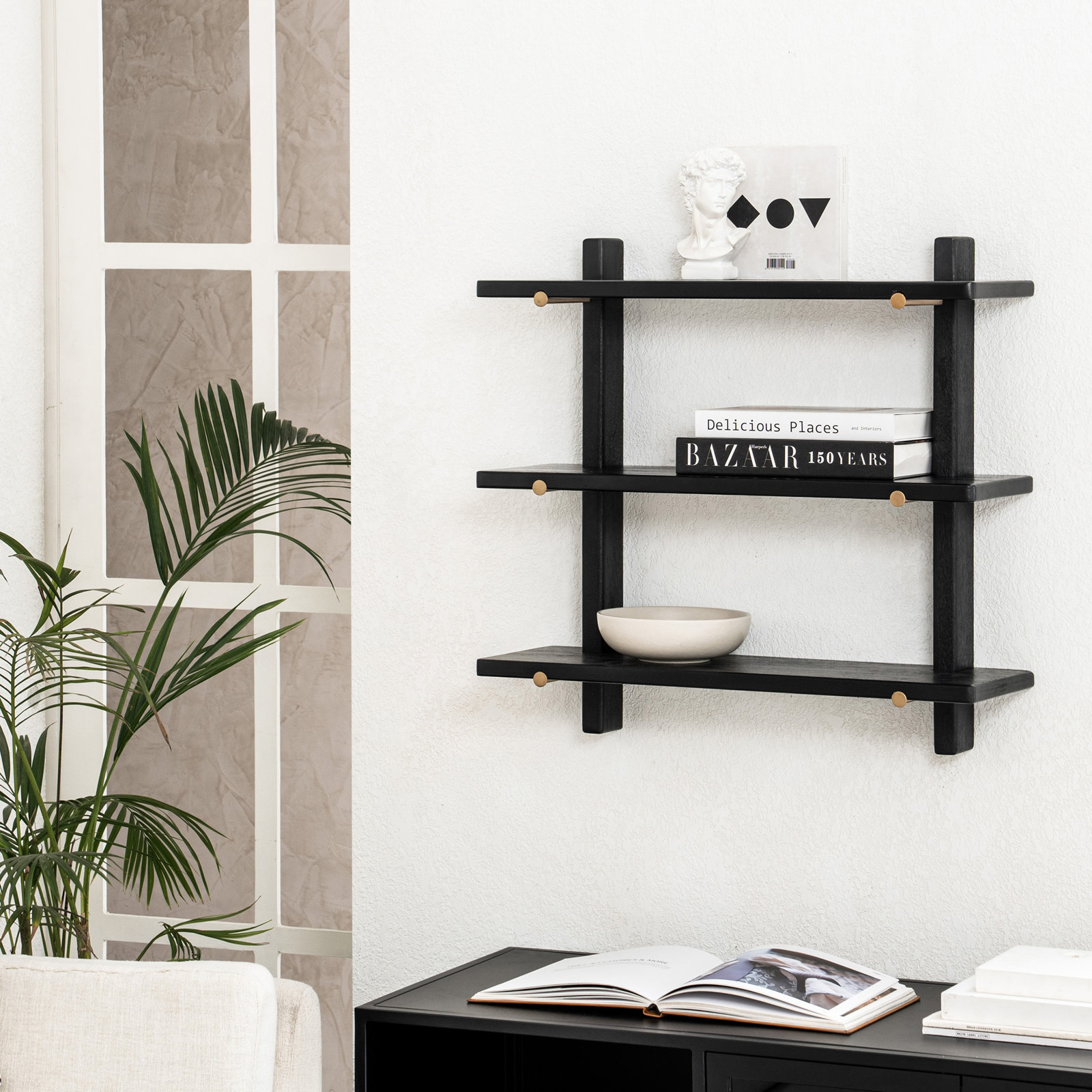 Francis Solid Wood Wall Mounted Shelves, Black