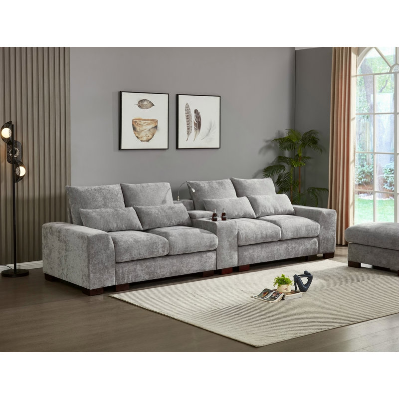 Canapé modulaire moderne avec console, port de charge USB, lampe de lecture, porte-gobelet, gris clair, Gris clair