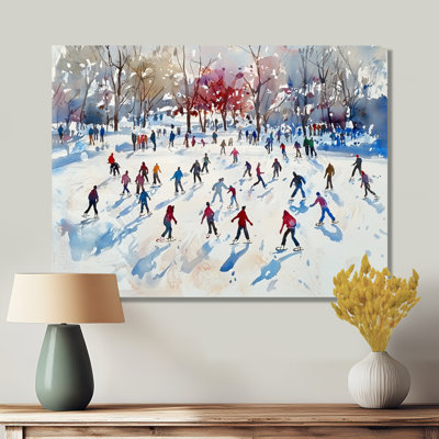 «Ice Skating Winter Landscape I», décorations murales en métal, paysage d'hiver