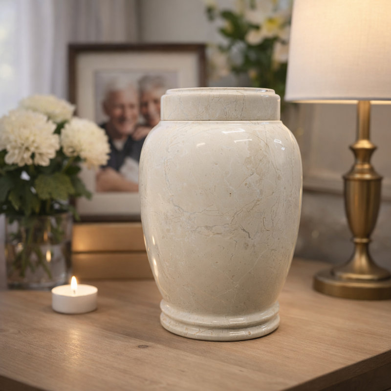 Decorative Marble Cremation Urn For Adults, Marbled Pattern, Large Capacity, Beige