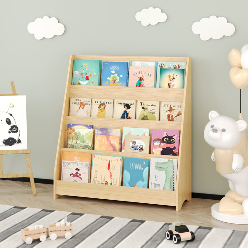 4-Tier Kids Bookshelf, Toddler Book Display Shelves, Neutral