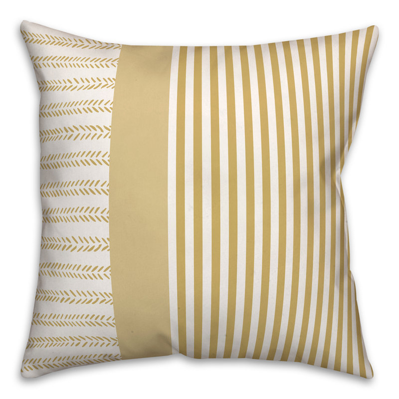 Housse de coussin d'extérieur carré à motif de lignes 4, Jaune, 18 po x 18 po