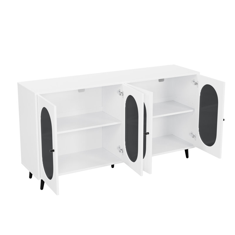 Buffet 60 po avec 4 portes en acrylique, armoire d'appoint pour le couloir, le vestibule, le salon, blanc