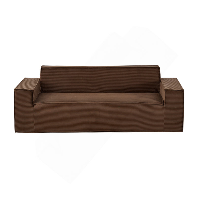Canapé 3 places dans une boîte, canapé en velours côtelé sans assemblage de 83 pouces avec mousse à mémoire de forme, sièges profonds pour salon, appartement ou bureau, brun