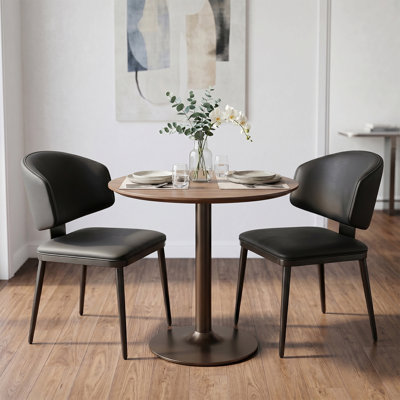 Mid-Century Modern Dining Chairs, Faux Leather Upholstered Open Back Side Chairs with Metal Legs, Kitchen and Dining Room Seating