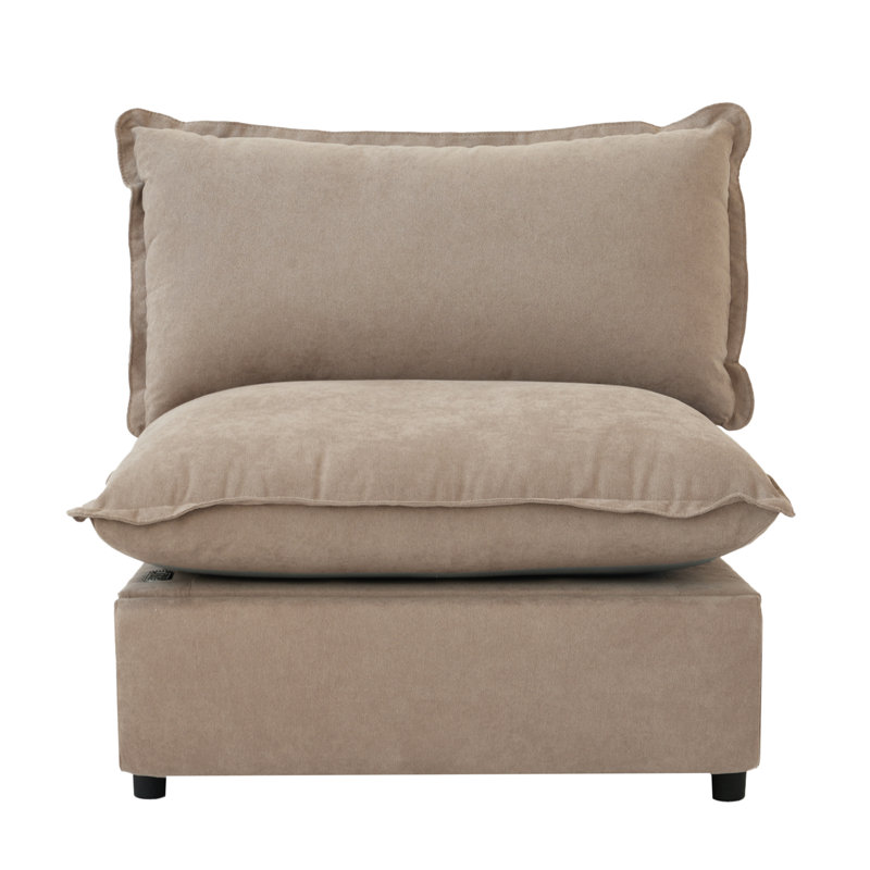Upholstered Modern Linen Fabric Power Armless Chair, Khaki
