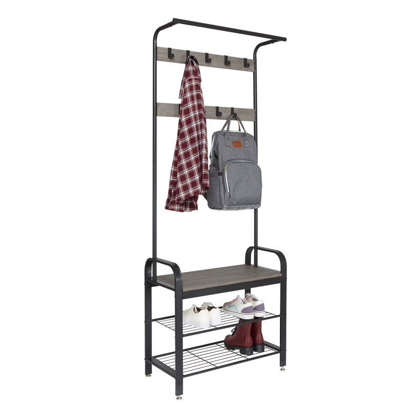 Allensworth Hall Tree 72cm Wide with Shoe Storage, Gray/Black