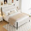 Structure de lit double pleine grandeur avec tête de lit en velours, plateforme en velours côtelé doux avec support en lattes de bois et pieds robustes, aucun sommier requis, silencieux, assemblage facile, gris-1953577882-1953577885