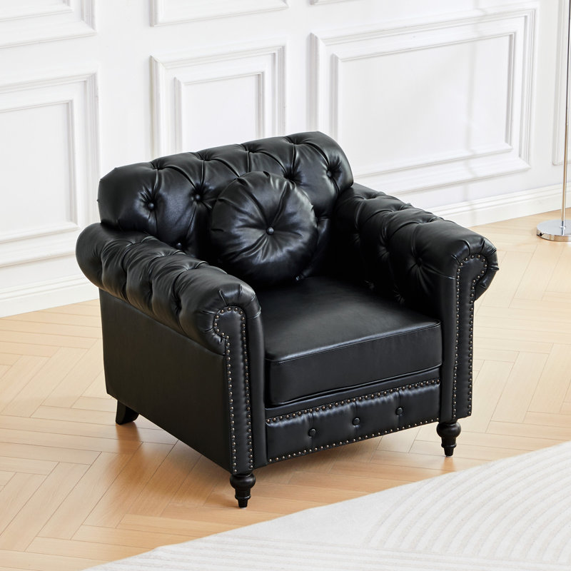 Chaise d'appoint en similicuir avec coussin, Black