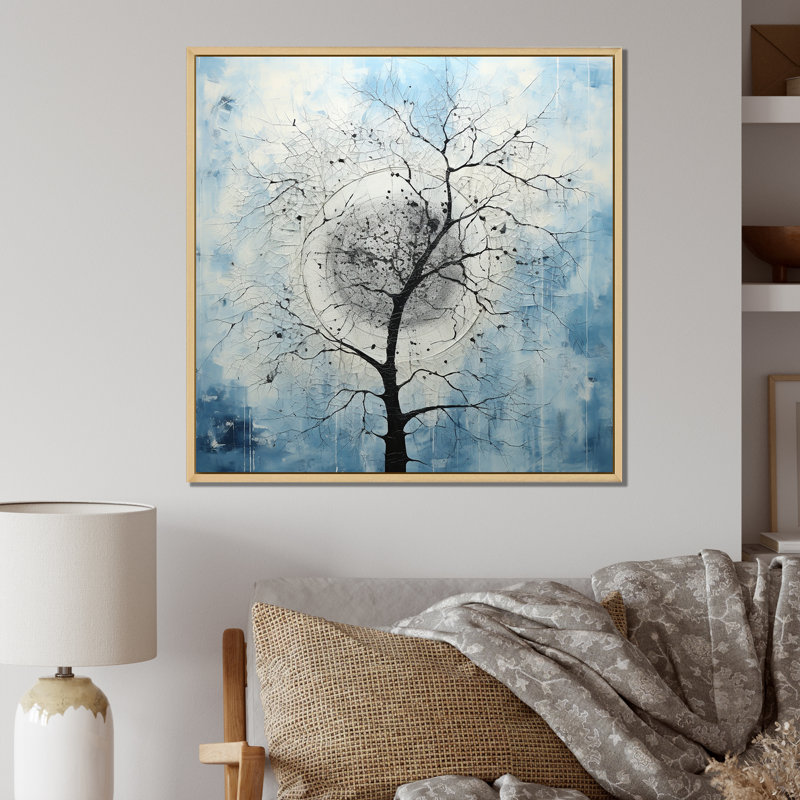 Minimalisme arbre bleu paysage IV sur toile, H 16 po x l 16 po x P 1 po, Cadre naturel flottant