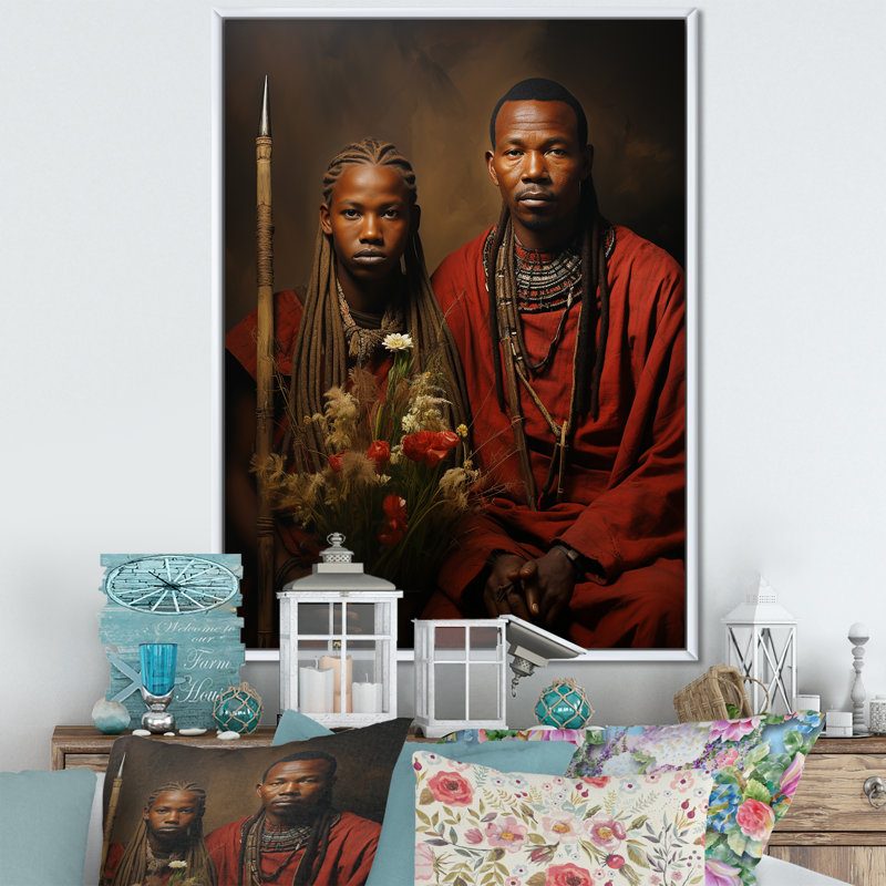 Guerriers Maasai d'Afrique I, Cadre flottant blanc, H 32 po x l 16 po x P 1 po