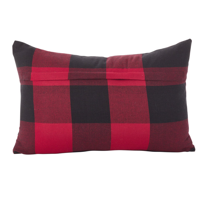  Housse de coussin rectangulaire intérieure / extérieure à carreaux, Polyester / bourre de polyester, Rouge / noir