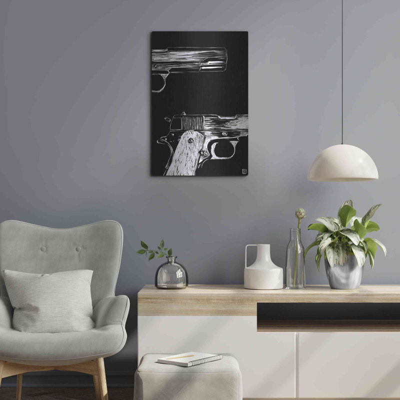 Art mural en métal «Guns» par Giuseppe Cristiano, H 24 po x l 16 po