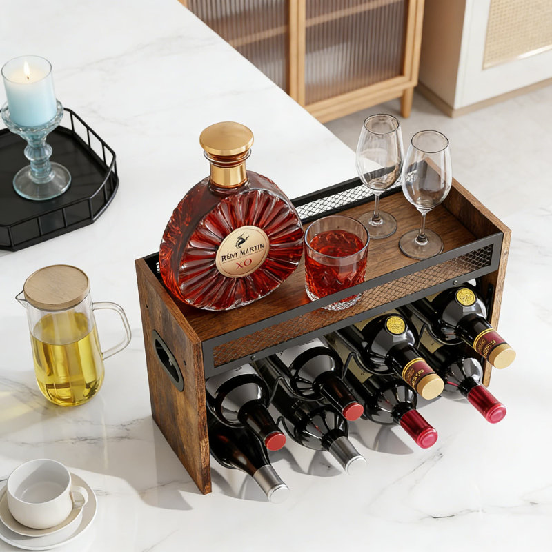 Support à vin à 2 niveaux pouvant accueillir 8 bouteilles, conception robuste en treillis en métal et en métal pour un rangement peu encombrant dans la cuisine, le bar ou le restaurant