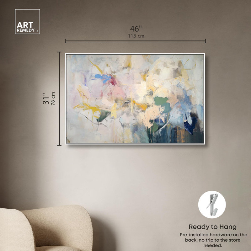 Toile parfaite situation pastel, art abstrait par Art Remedy, Cadre blanc, H 31 po x l 46 po