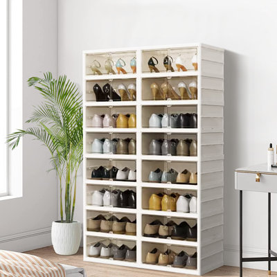Transparent 32 paires transparentes, armoire de rangement pour chaussures à 8 niveaux, boîte de rangement pliante pour chaussures, garage, cuisine, salle de jeux avec porte magnétique transparente, grande armoire étroite