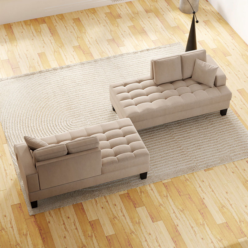 2 pieces 64" Deep Tufted Upholstered Textured Fabric Chaise Lounge