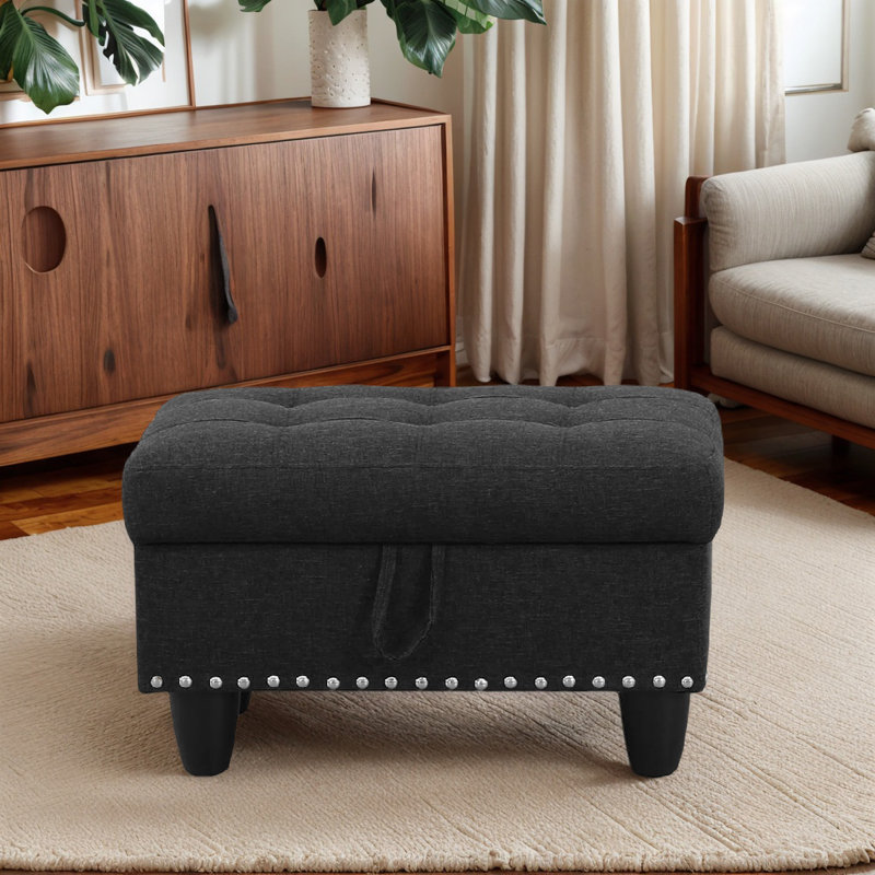 Repose-pieds lin avec rangement, Noir gris