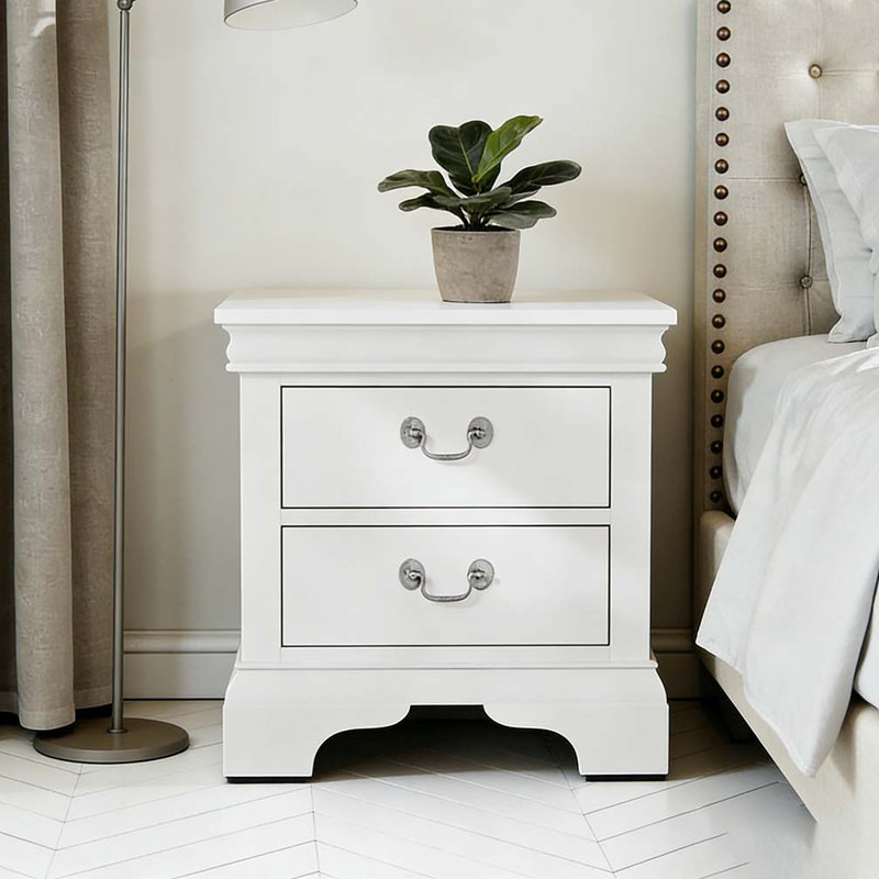 Table de chevet classique en bois 22 po x 16 po x 22,7 po, Blanc
