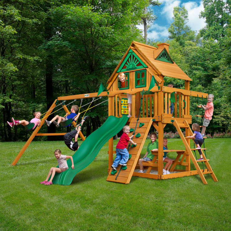 Chateau Treehouse Swing Set, Green/Natural