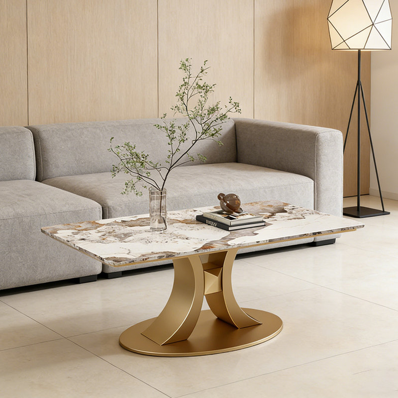 Table basse Home, H 17,71 po x L 51,18 po x l 27,55 po, Blanc / Taupe, Doré