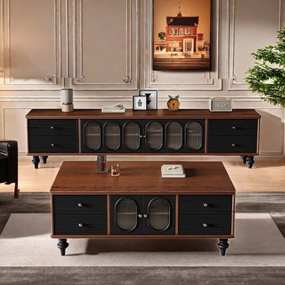 Retro style coffee table TV cabinet combination