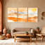 Abstrait, paysage désertique, coucher de soleil, ciel, montagnes, nuages, lumière du soleil, ensemble de 3 impressions sur toile-34777061
