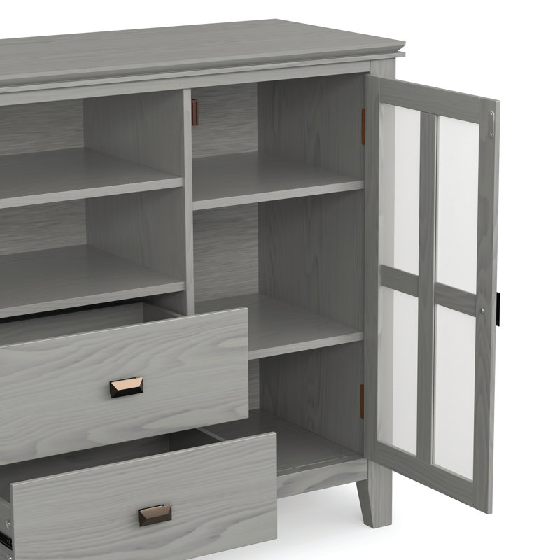 Meuble télé haut en bois massif Artisan, Brouillard gris