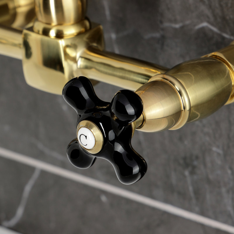 Kingston Brass Duchess Double-Handle 2-Hole Wall-Mount Bridge Kitchen Faucet, Brushed Brass