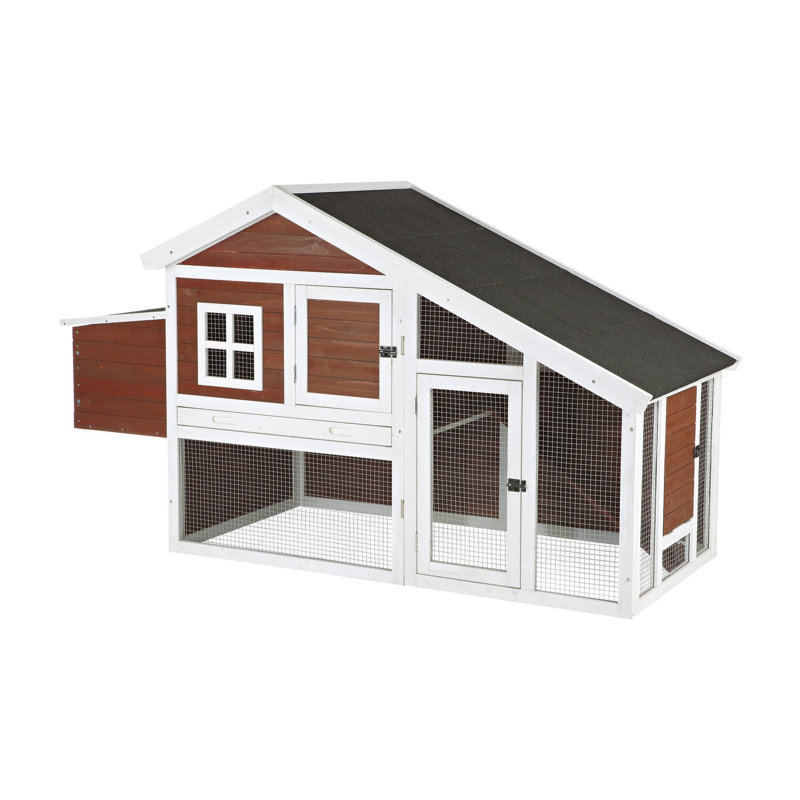 TRIXIE 2-Story Weatherproof Outdoor Chicken Coop, 2 Nesting Boxes, Fits 2 Std Chickens or 4 Bantams, Dark Red