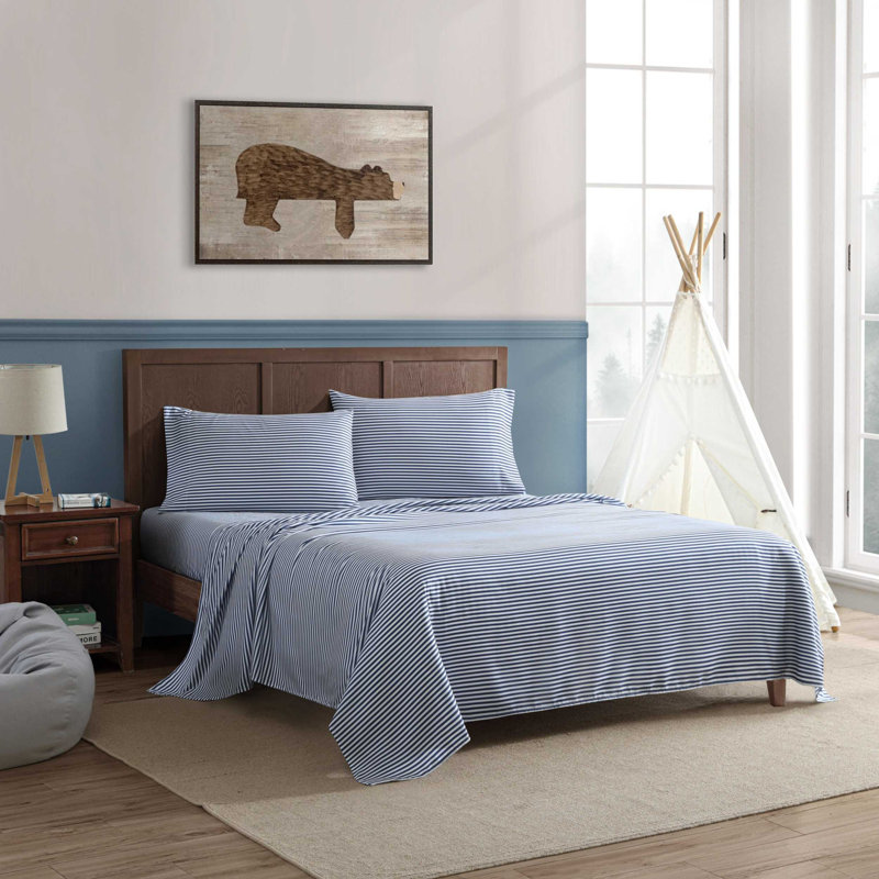 Ensemble de draps Eddie Bauer, Ensemble de draps pour lit simple TG avec 1 taie d, Rayures bleu marine