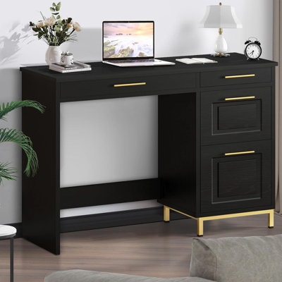 Hasib Rectangle Computer Desk，Desk with Drawers, 43” Home Office Executive Desk with Drawers, Gold Hardware for Small Space, Small Desk for Bedroom