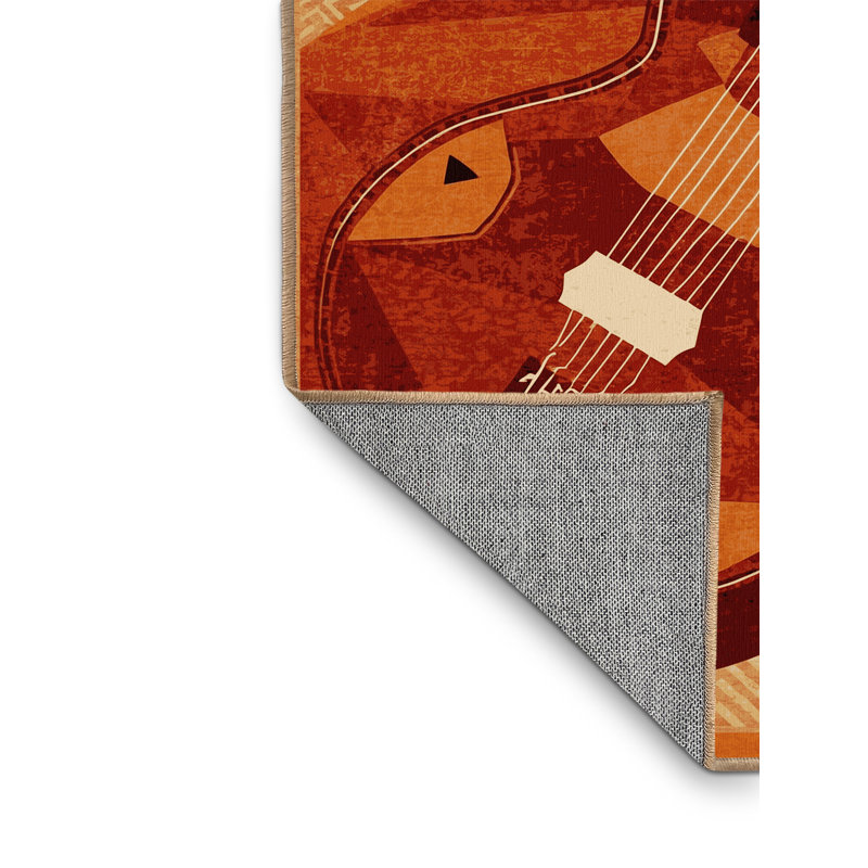Tapis géométrique moderne lavable à la machine Oweda Sitar en brun - reliure brun clair, 6 X 9