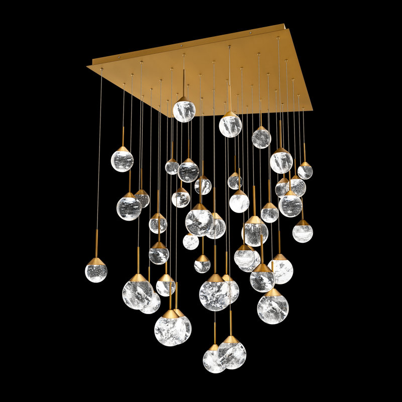 Quest 25 Light Crystal LED Multi-Light Pendant, Aged Brass