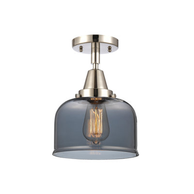 Caden Bell - 1 Light 8" Flush Mount - LED Bulb - Polished Nickel Finish - Light Smoke Shade