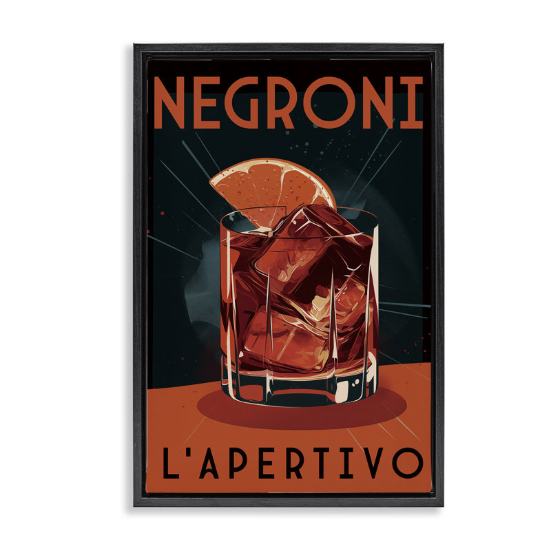 Cadre flottant rétro Mid-Century Negroni Drink, design par Andreas Magnusson, Cadre flottant noir de jais, H 25 po x l 17 po