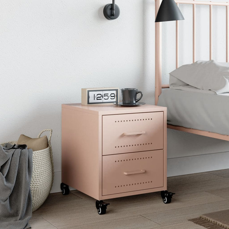 Angala 36cm W Steel Bedside Table, Pink
