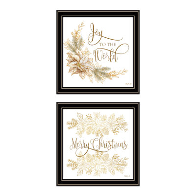 The Holiday Aisle® 2 pièces Vignette Golden Merry Christmas Art pour le salon, chambre à coucher, impression murale pour la décoration intérieure par Mollie B
