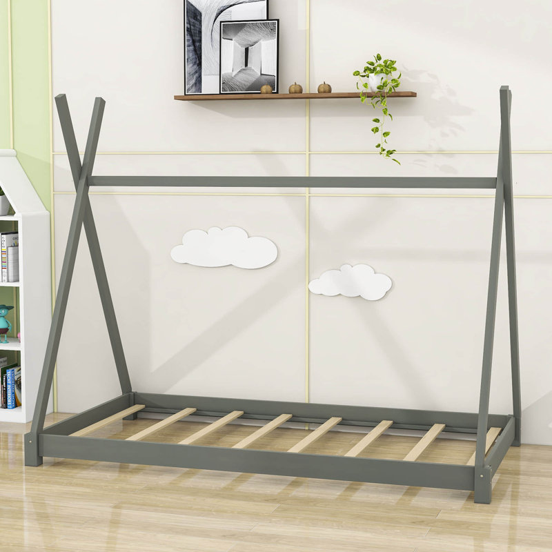 Krisha Twin Size Platform Bed with Slats Support, Gray