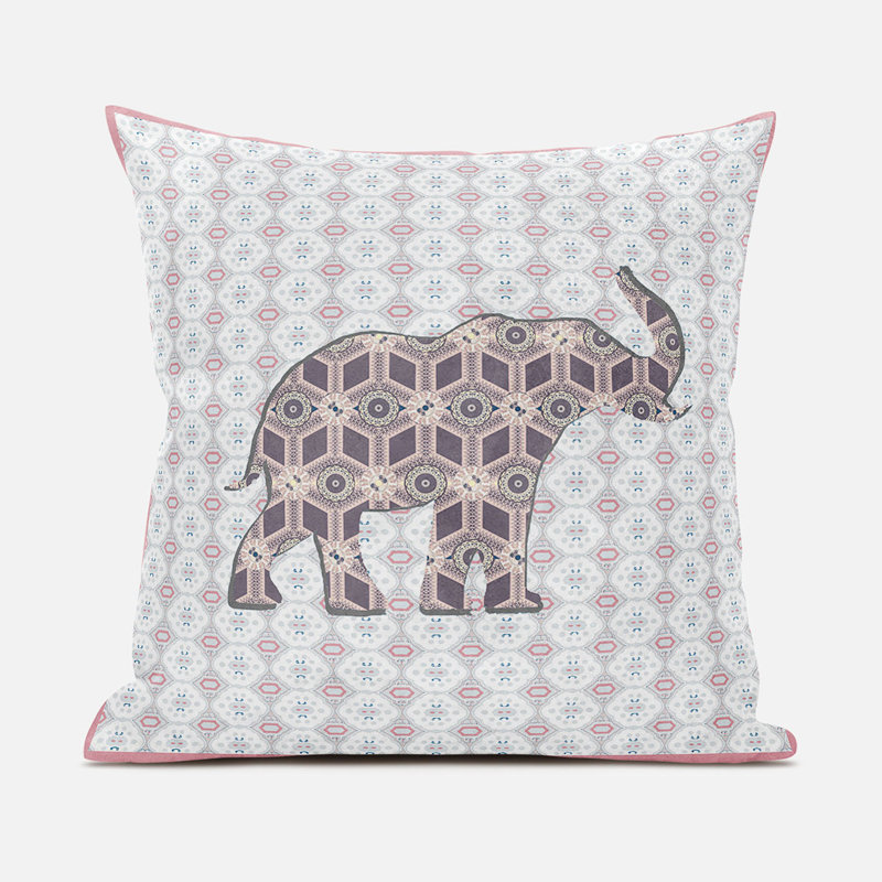 Geometric Outdoor Reversible Throw Pillow, White/Pink/Brown, 18" x 18"