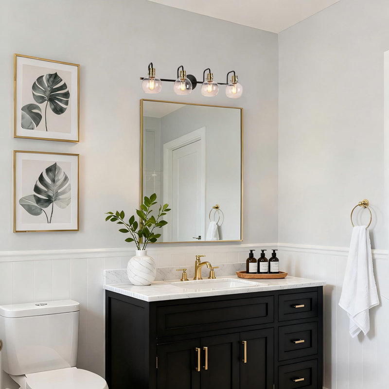 Éclairage pour meuble-lavabo à intensité variable Christof, Noir/laiton, 4 lumières