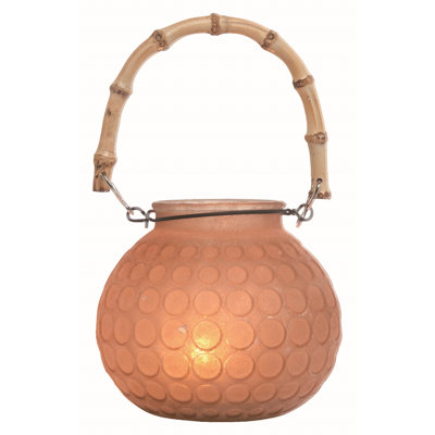 Glass 6 in. Orange Spring Frosted Hurricane with Bamboo Handle
