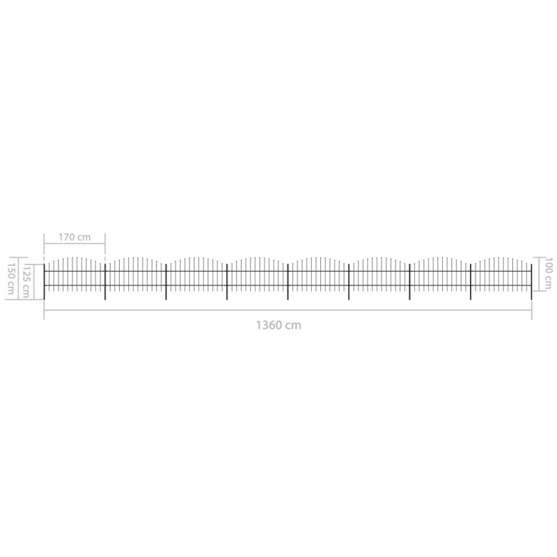 Beeston Black Metal Fence Panels, 39.37cm H x 535.43cm W x 1.96cm D