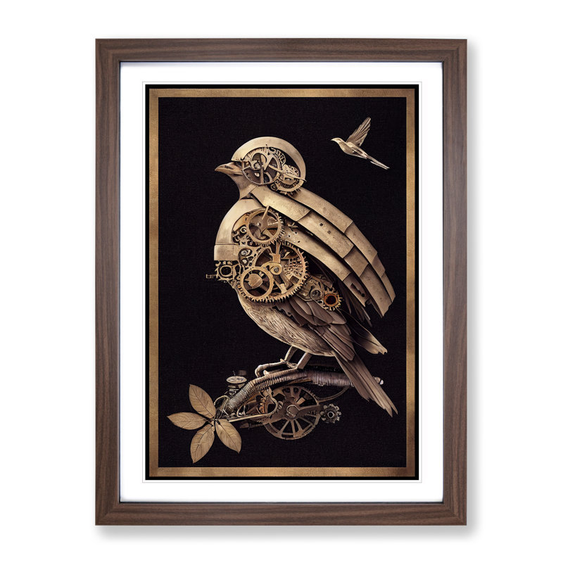 Steampunk Bird - Framed Print, 64cm H x 46cm W x 2cm D, Walnut