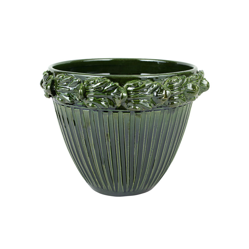 Rustic Garden Handmade Cachepot, Green, 10.75" H x 13" W x 13" D