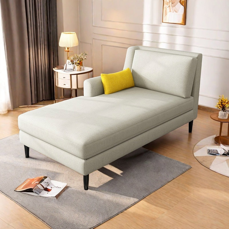 Chaise longue confortable en bois massif, Blanc crémeux