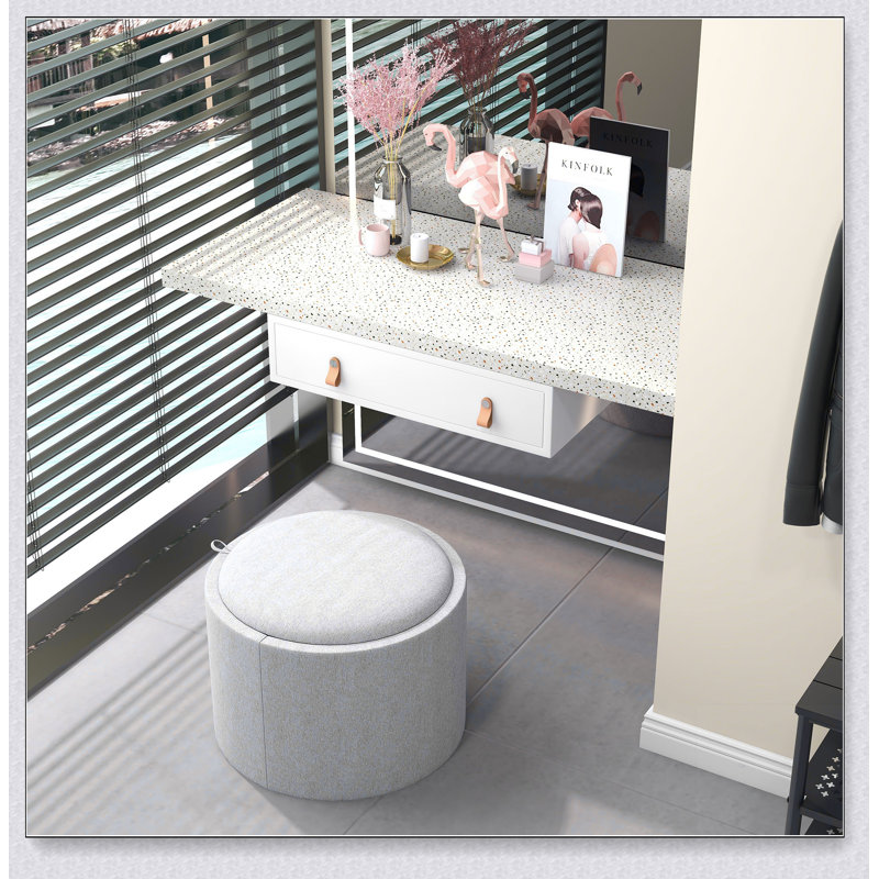 Round Storage Ottoman Coffee Table with Flip Top Tray