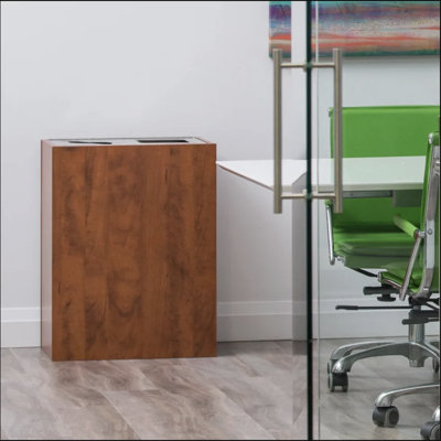 Sturdy Essentials Stratus Series Commercial Trash Cabinet for Recycling and Waste | Modern Wood Grain Trash Can | 30 Gallon Double Bin for Cans and Bottles Recycling and Waste