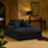 Chaise longue Terra, porte-gobelet et ports USB, tissu en velours côtelé noir
