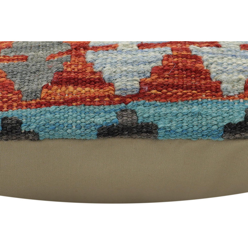 Coussin kilim tissé à la main Southwestern Mathilda, Rouille / bleu / rouge / vert, H 18 po x l 18 po